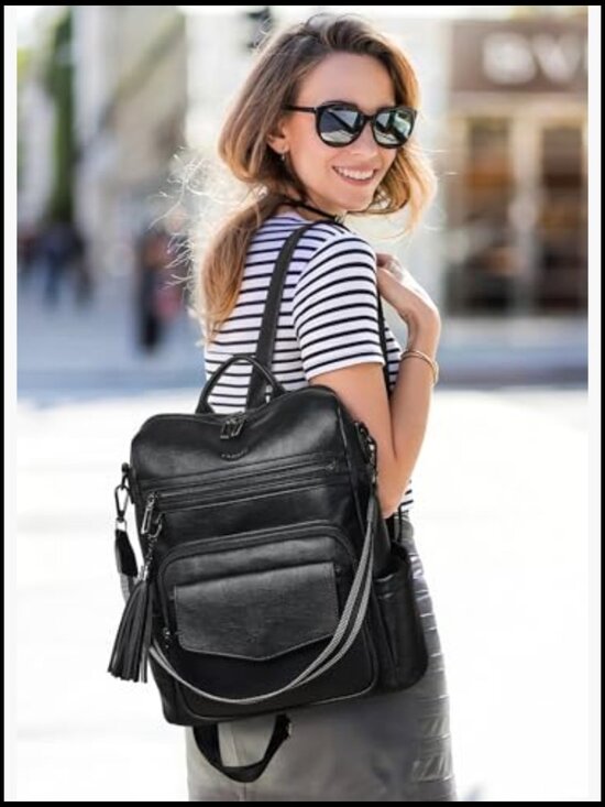 Faux Leather Convertible Backpack Purse Travel Work College Adjustable Strap main image 5